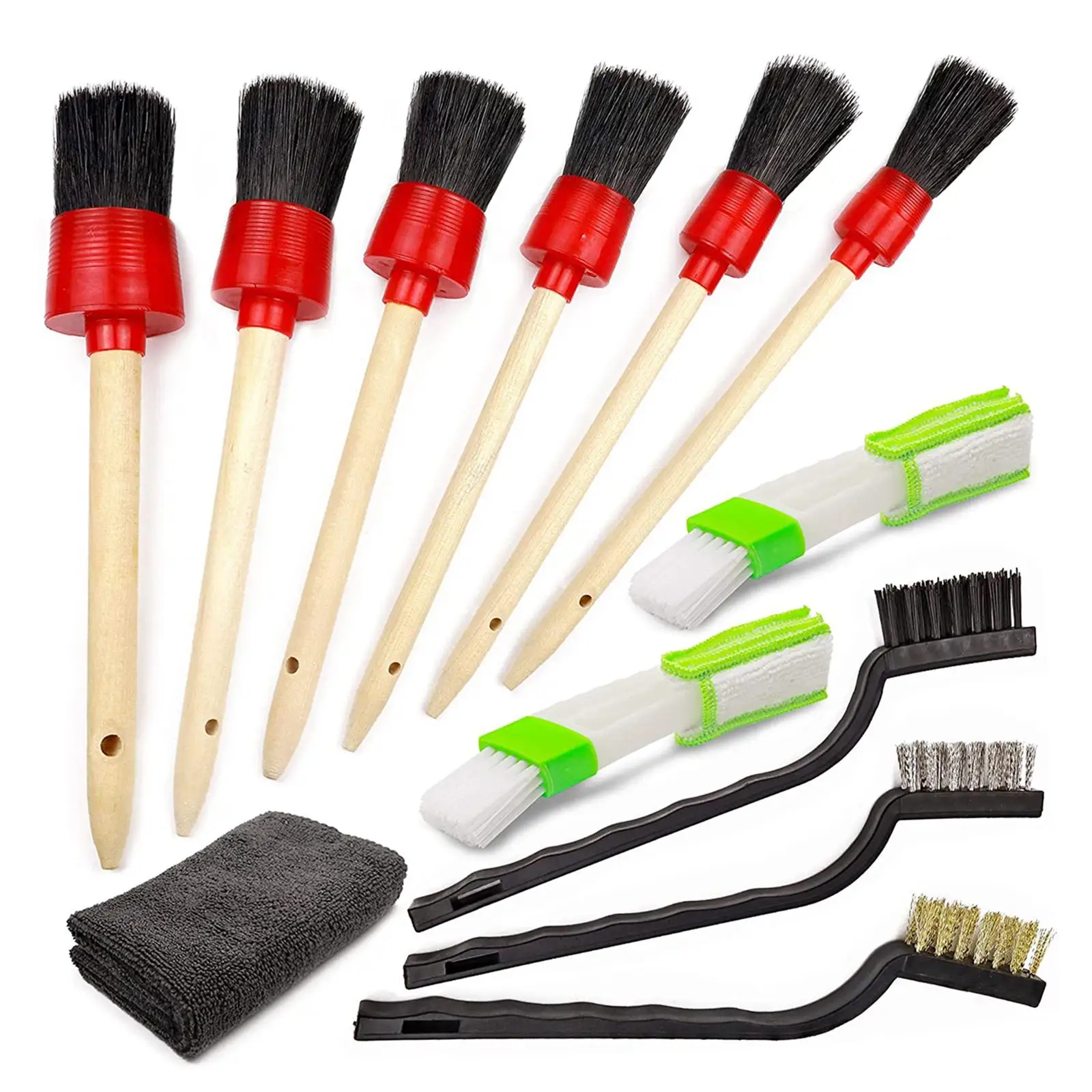 

12Pcs Detailing Brush Set 2Pcs Air Conditioner Brush Cleaning Tools for Cleaning Wheels Exterior Leather Carpets Interior
