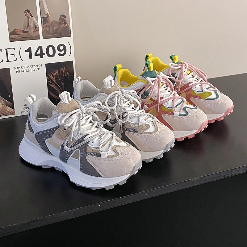 

Женские кроссовки на плоской платформе, дышащие универсальные, с круглым носком, на шнуровке, закрытая спортивная обувь