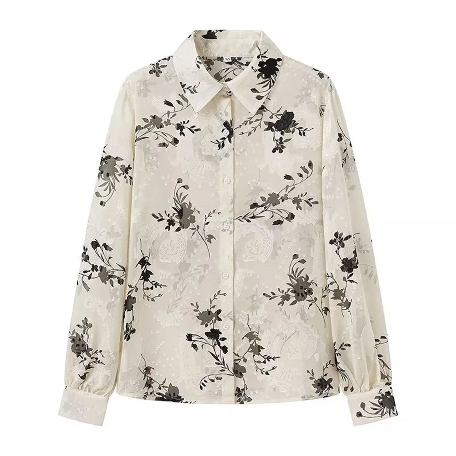 Женская модная жаккардовая Свободная рубашка с отложным воротником