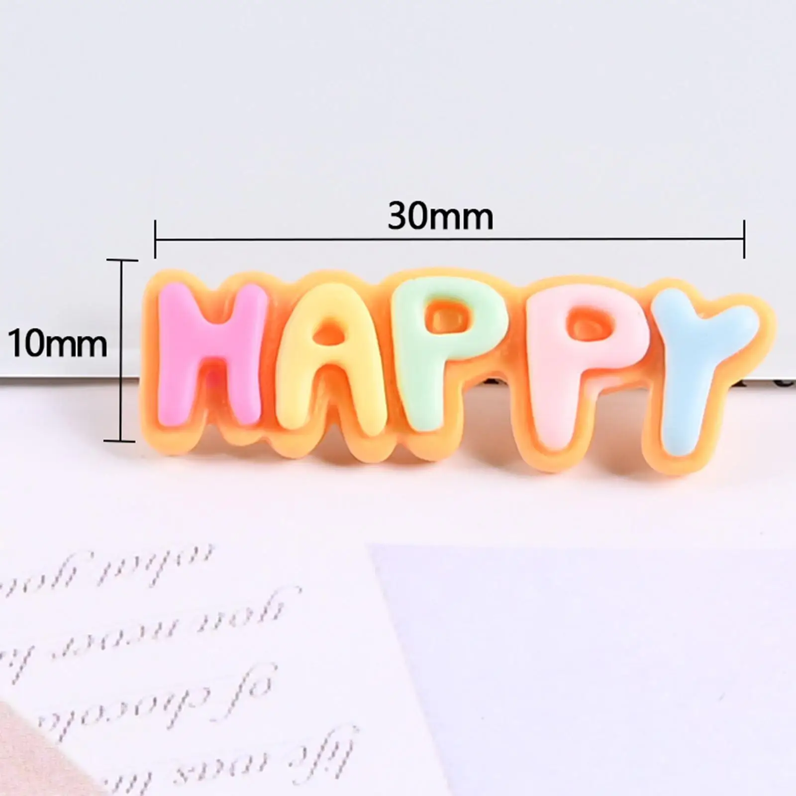 

50pcs 4 Kinds Cream Happy Letter Resin Charms Beads, Flatback Buttons for Handcraft Accessories Scrapbooking Phone Case Decor