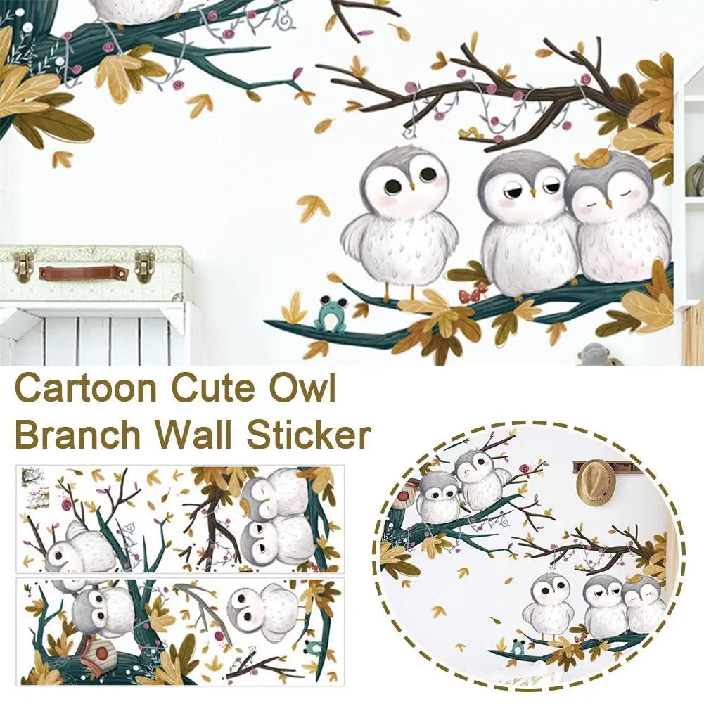 

Lovely Owl On The Tree Branch Wall Sticker Removable Waterproof Cartoon Animal Cute Owl Wall Decals DIY Kids Room Classroom