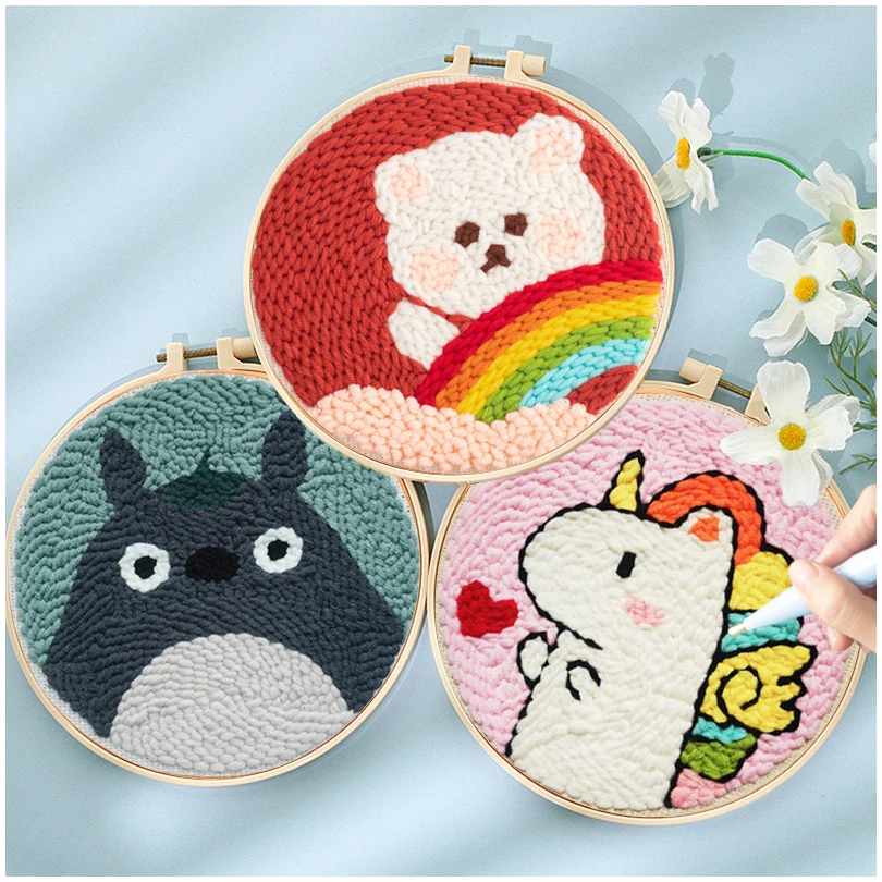 Kit With Yarn For Beginners Easy Embroidery Diy Needlework W