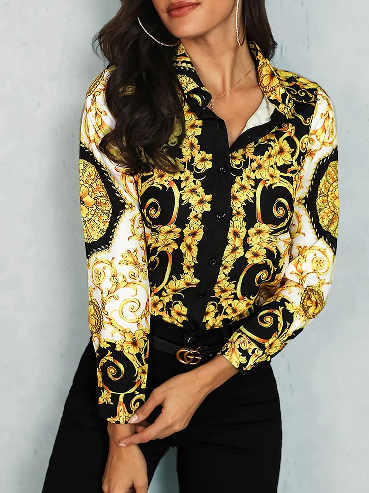 

Женская блузка с длинным рукавом, с цветочным принтом