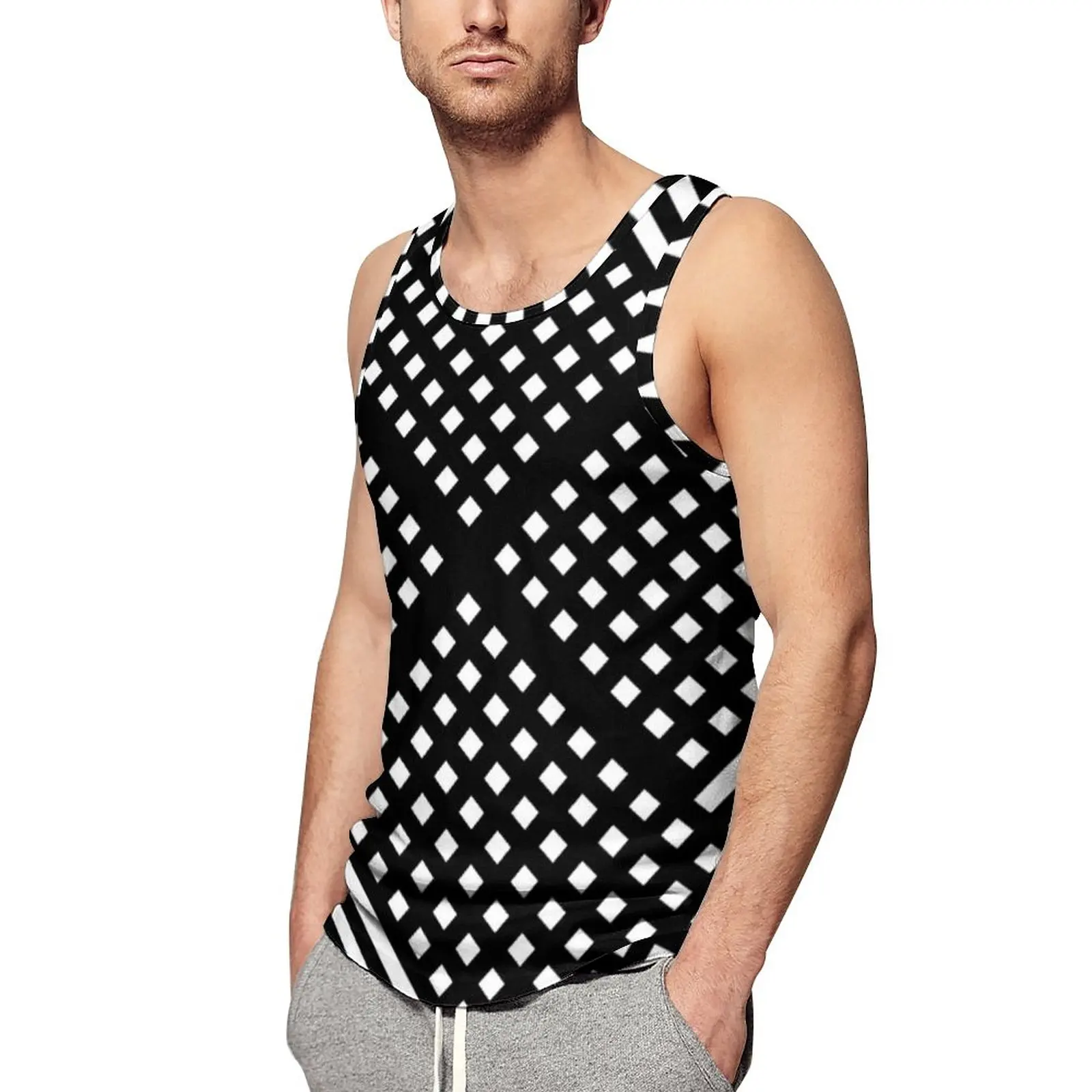 

Майка мужская в черно-белую полоску, топ с абстрактным геометрическим рисунком, модная рубашка оверсайз без рукавов для тренировок на каждый день