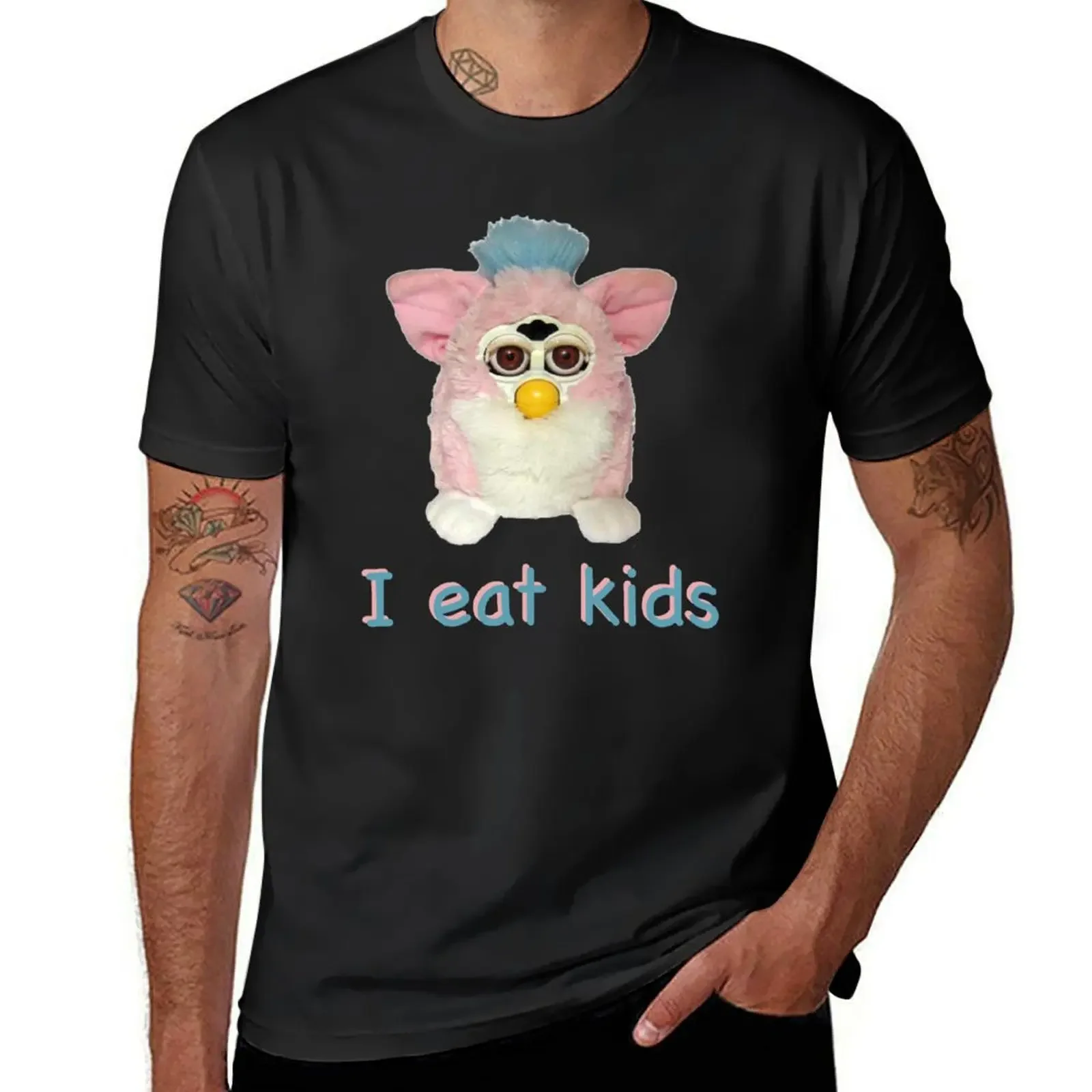 Детская футболка Furby I eat для мальчиков белые Аниме футболки мужчин