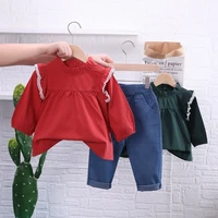 autumn 2pcs children girls clothing sets irregular hem top jeans toddler baby clothes suit girls fashion kids outfit fy06211
