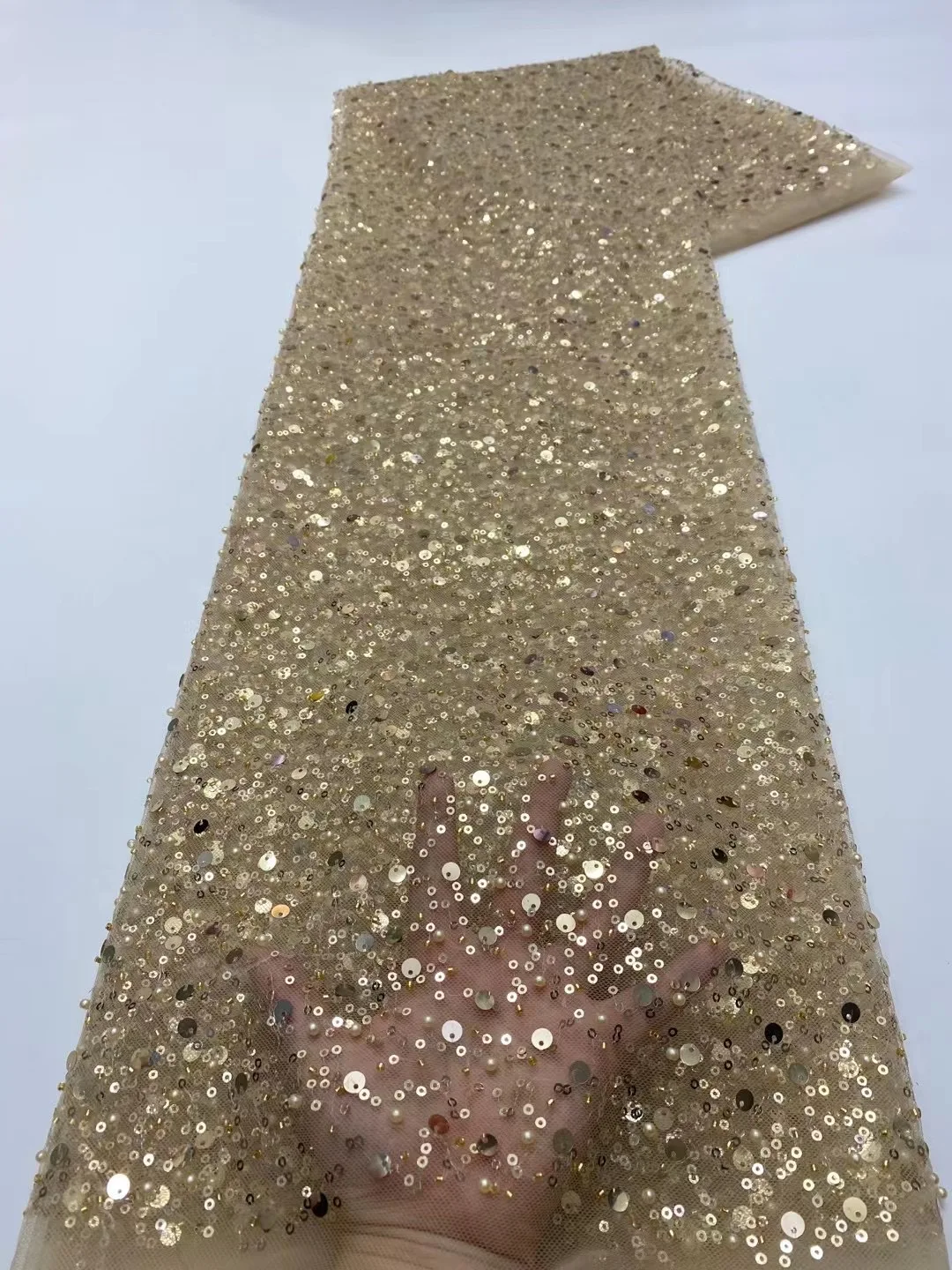 

Африканская кружевная ткань 2023, высокое качество, Роскошные Блестки ручной работы из бисера, 5 ярдов для свадебного платья HMX5559