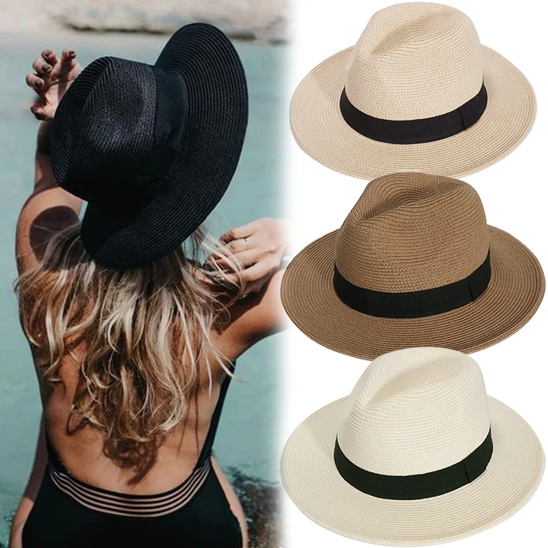 

Fashion Summer Panama Jazz Hat Sun Hats for Women Man Beach Straw Hat for Men UV Protection Cap Fedoras Hat chapeau femme