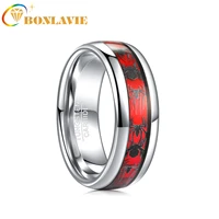 bonlavie 8mm tungsten carbide steel ring inlaid red opal spider motif mens ring wedding band jewelry