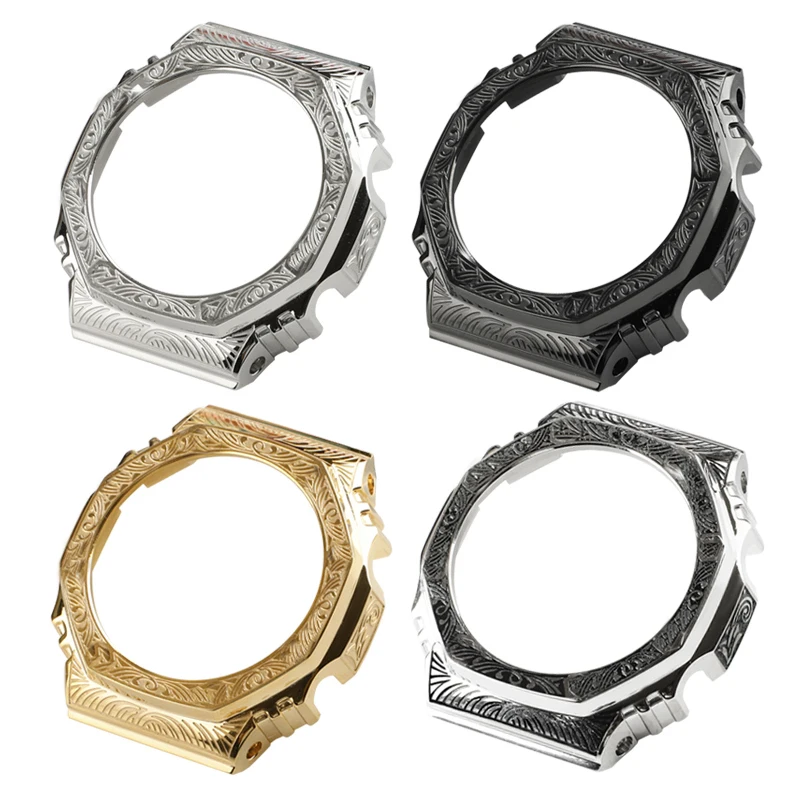 Carved Pattern GA2100 GA2110 Refit Mod Kit For Casioak Watch Metal Case Bezel Rubber Strap Band With Modification Tools