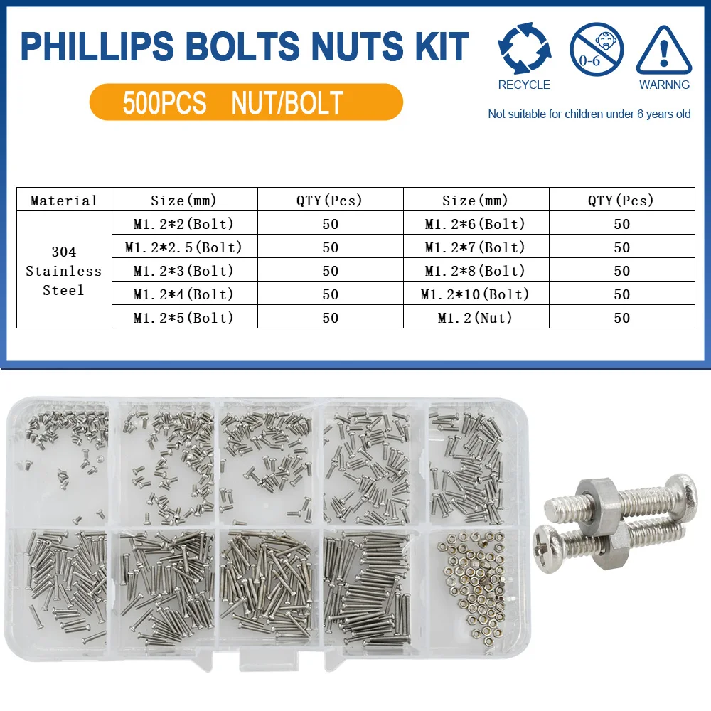 M1 M1.2 M1.4 M1.6 Маленькие винты из нержавеющей стали Набор винтов для очков и часов с крестообразным шлицем и круглой головкой Комплект болтов для печатной платы материнской платы