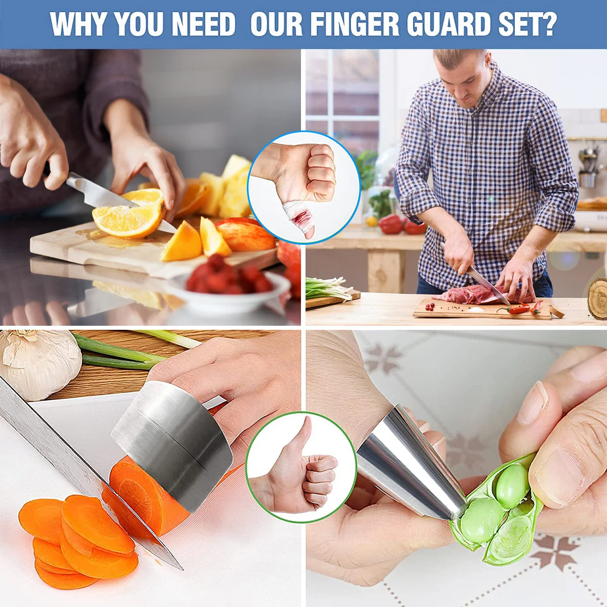 

8Pcs Finger Guard Stainless Steel Thumb Guard Peeler Adjustable Cutting Finger Protector Avoid Hurting Kitchen Gadget for Cu