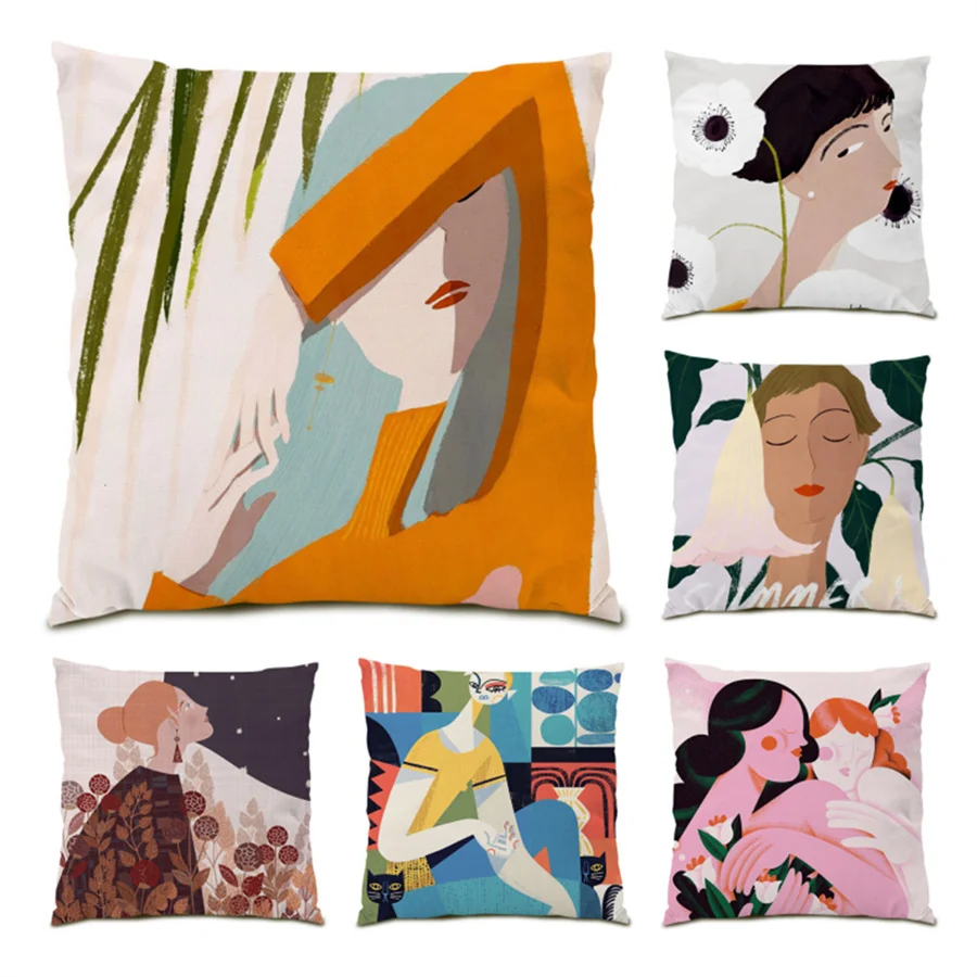 

Artistic Pillow Covers Decorative Cushion Pattern Abstract Living Room Decoration Polyester Linen Velvet Home Decor Cover E0338