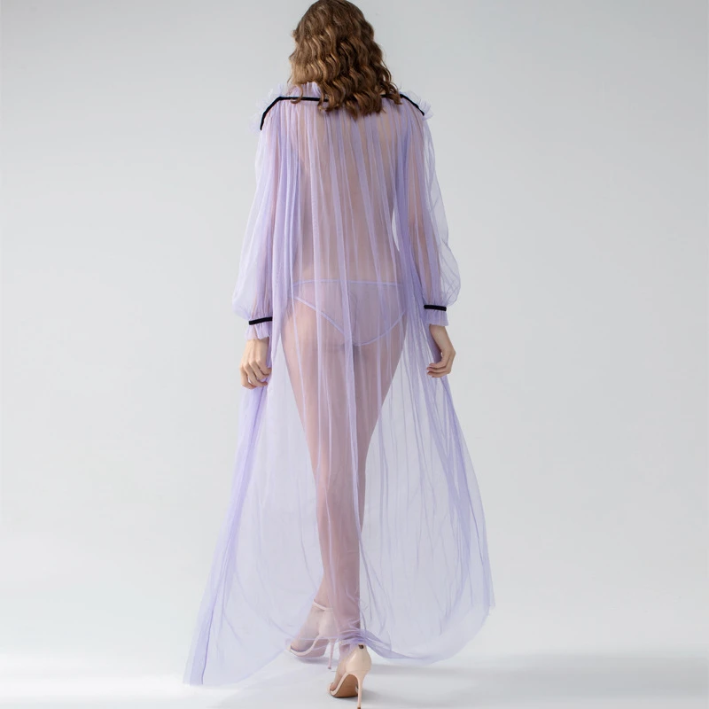 Free Shipping Women Lace Sexy Nightdress Sheer Long Sleeve Sleepwear See Through Long Nightgown Off The Shoulder Sex Nightwear