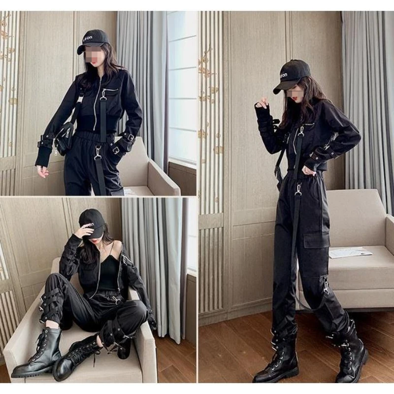 

Motorcycle style overalls with fried Street coat women's fashion dark Department cool girls wear style women's suit handsome
