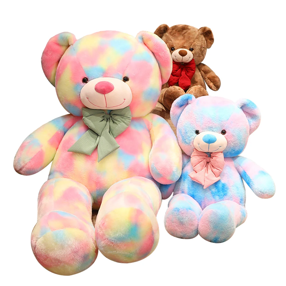 

60/80cm Kawaii Plush Teddy Bear Pillow Toys Rabbit Plush Stuffed Animal Dolls Colorful Bow Bear Nice Birthday Gift for Children