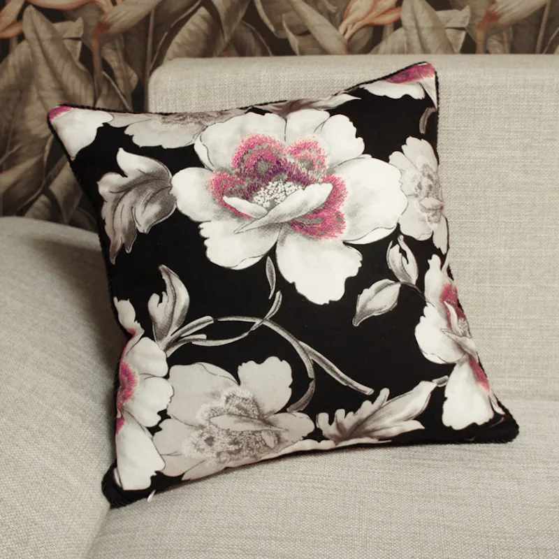 

DUNXDECO Cushion Cover Decorative Pillow Case Cojines Country Style Dark Big Flowers Shame Home Office Sofa Chair Coussin