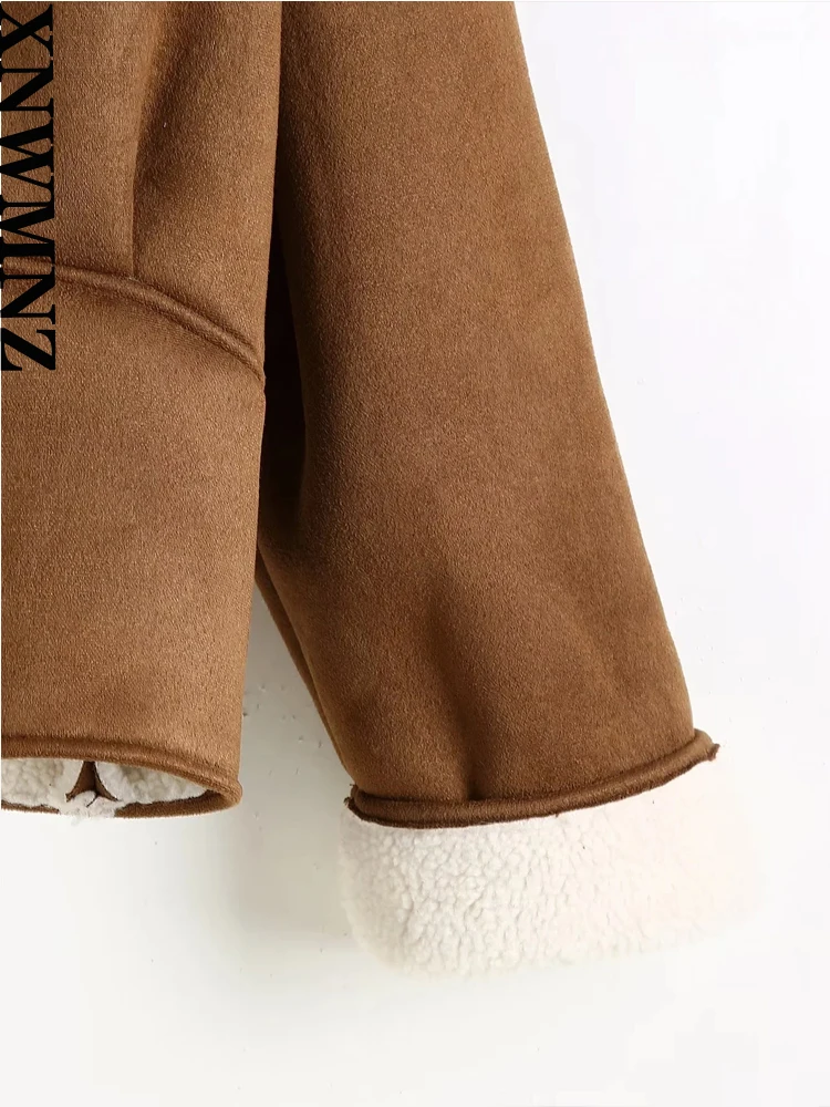 XNWMNZ Autumn Winter Women Fashion Thicke Warm Faux Fur Coat Jacket Woman Lapel Long Sleeve Female Outwear Chic Top