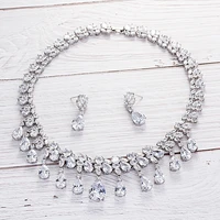 2019 crystal cz zircon dangle bridal wedding necklace earring sets for women party prom jewelry accessories cn10011