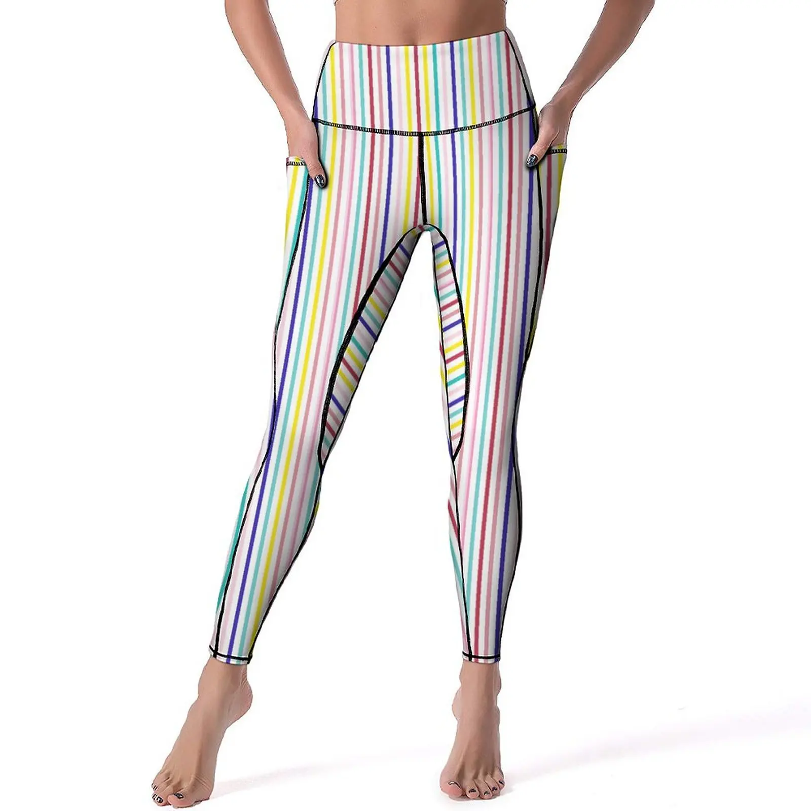 

Bright Rainbow Striped Leggings Sexy Lines Print Workout Yoga Pants Push Up Quick-Dry Sport Legging Breathable Custom Leggins