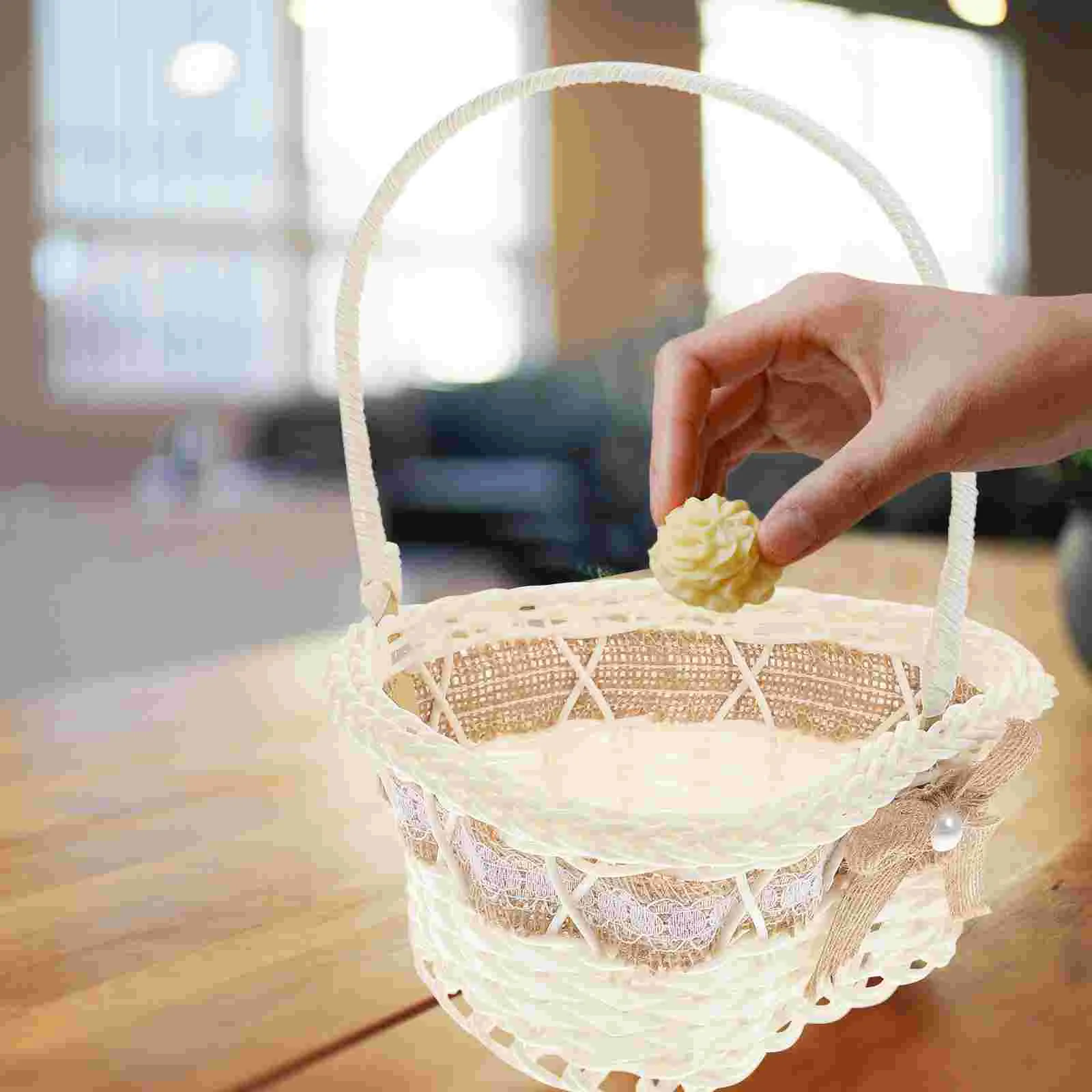 

Basket Flower Wedding Jute Gift Girlburlap Lace Baskets Busketwith Rustic Container Farmhouse Ceremony Handle Handles Bridal