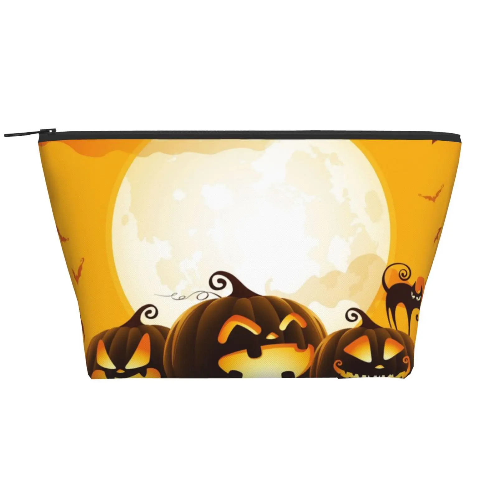 

Golden Pumpkins Ziplock Bag Trapezoid Daily Storage Bag Polyester Halloween Holiday Tote Bag with Zipper