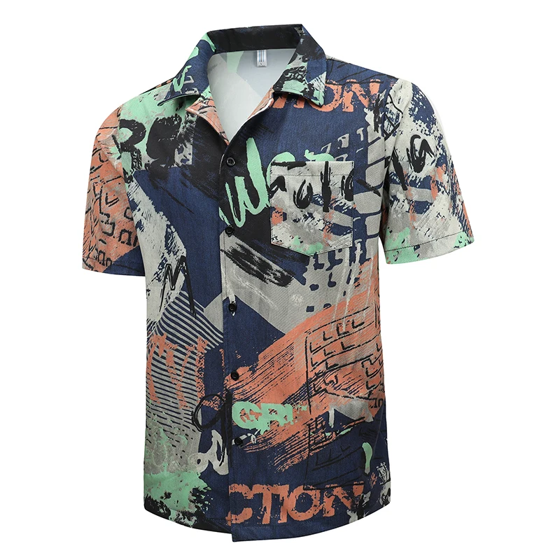Summer Men Printed Shirt Short Sleeve Turn-down Collar Streetwear Chic Loose Mens Hawaiian Shirts  Vacation Camisa Men Clothing
