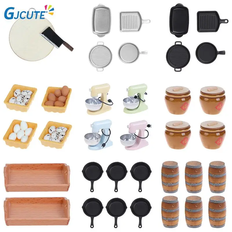 

Miniature Doll House Eggs Frying Pans Wood Bucket Dollhouse Kitchen Accessories