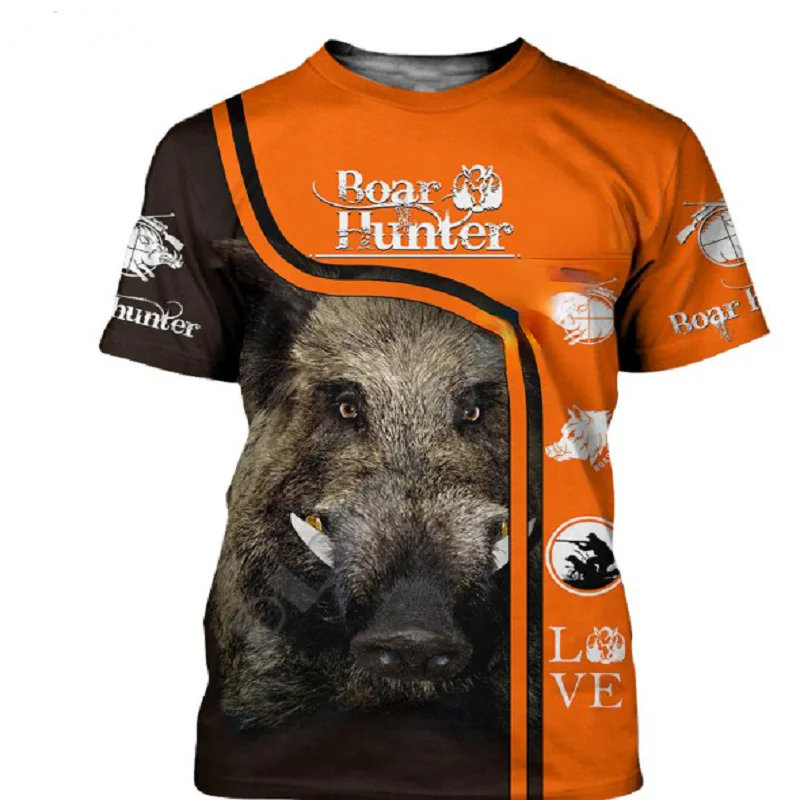 

Wild Boar 3D Printing T-shirt Men's Short-sleeved O-neck Outdoor Hunter Animal Loose Quick-drying Breathable Personality Shirt