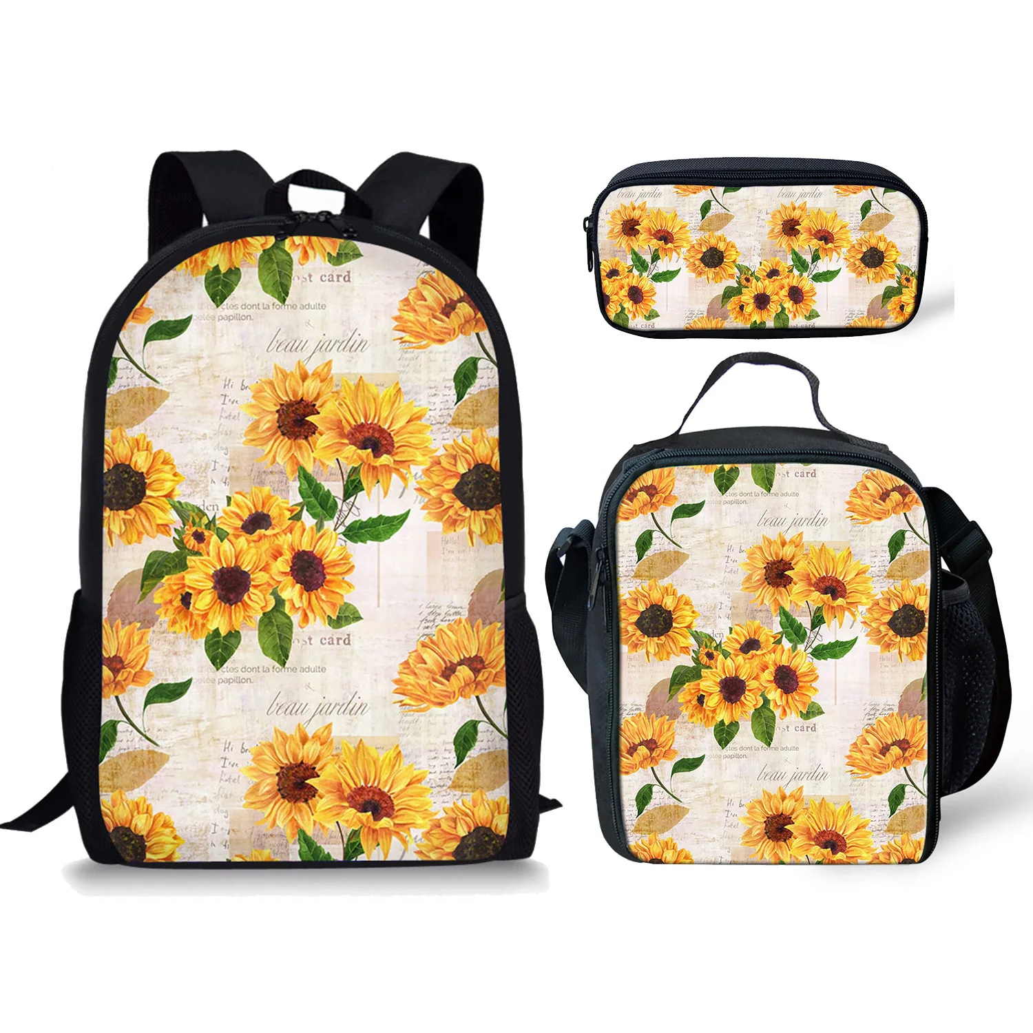 

Sunflower Pattern Girls School Bags Set Large Capacity Students Backpacks 3pcs Pencil Cases&Lunch Travel Satchel Free Shipping