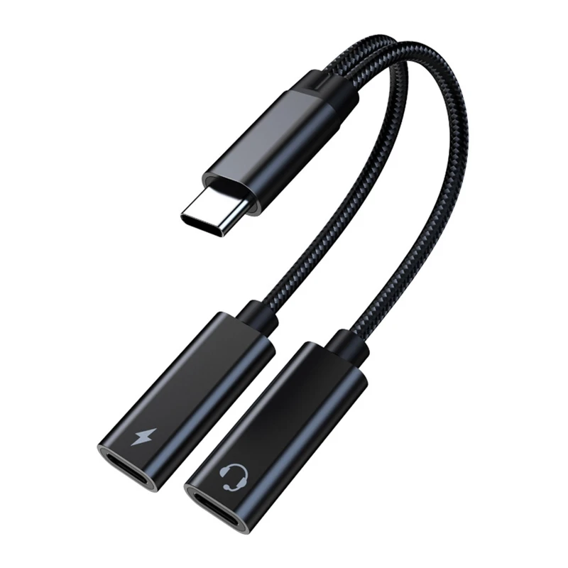Разветвитель USB C R91A 2 в 1 зарядный адаптер с двумя и разъемом для наушников 60 Вт