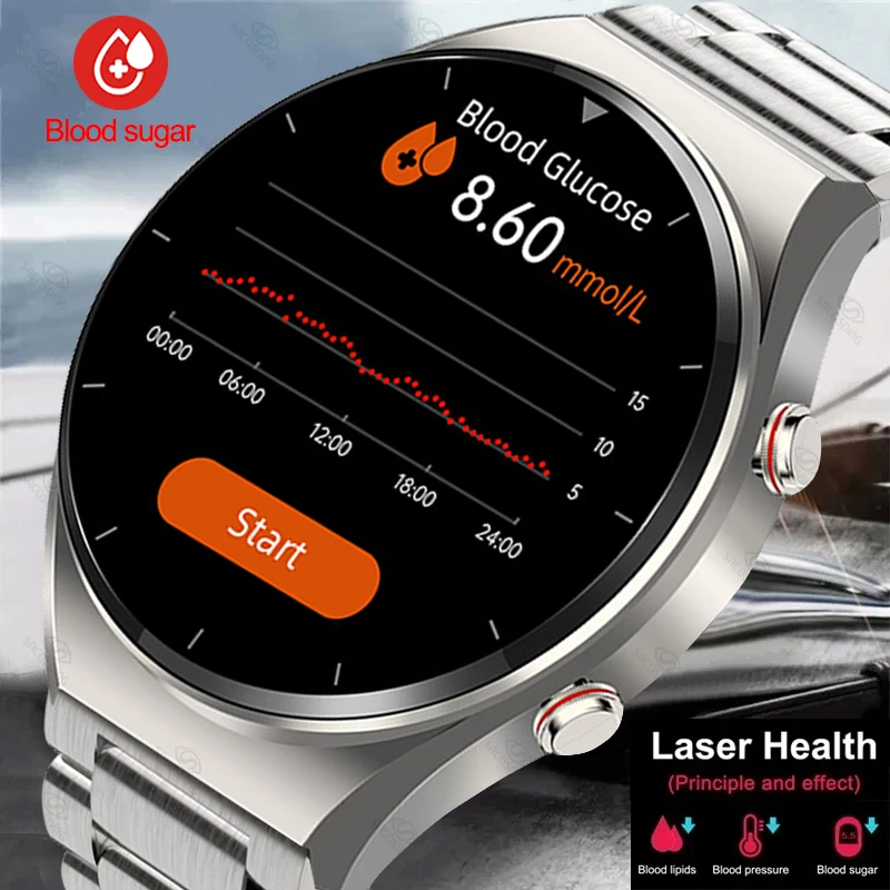 

Новинка 2023, умные часы с монитором уровня глюкозы в крови, мужские водонепроницаемые спортивные умные часы с измерением ЭКГ + ФПГ кровяного давления IP67