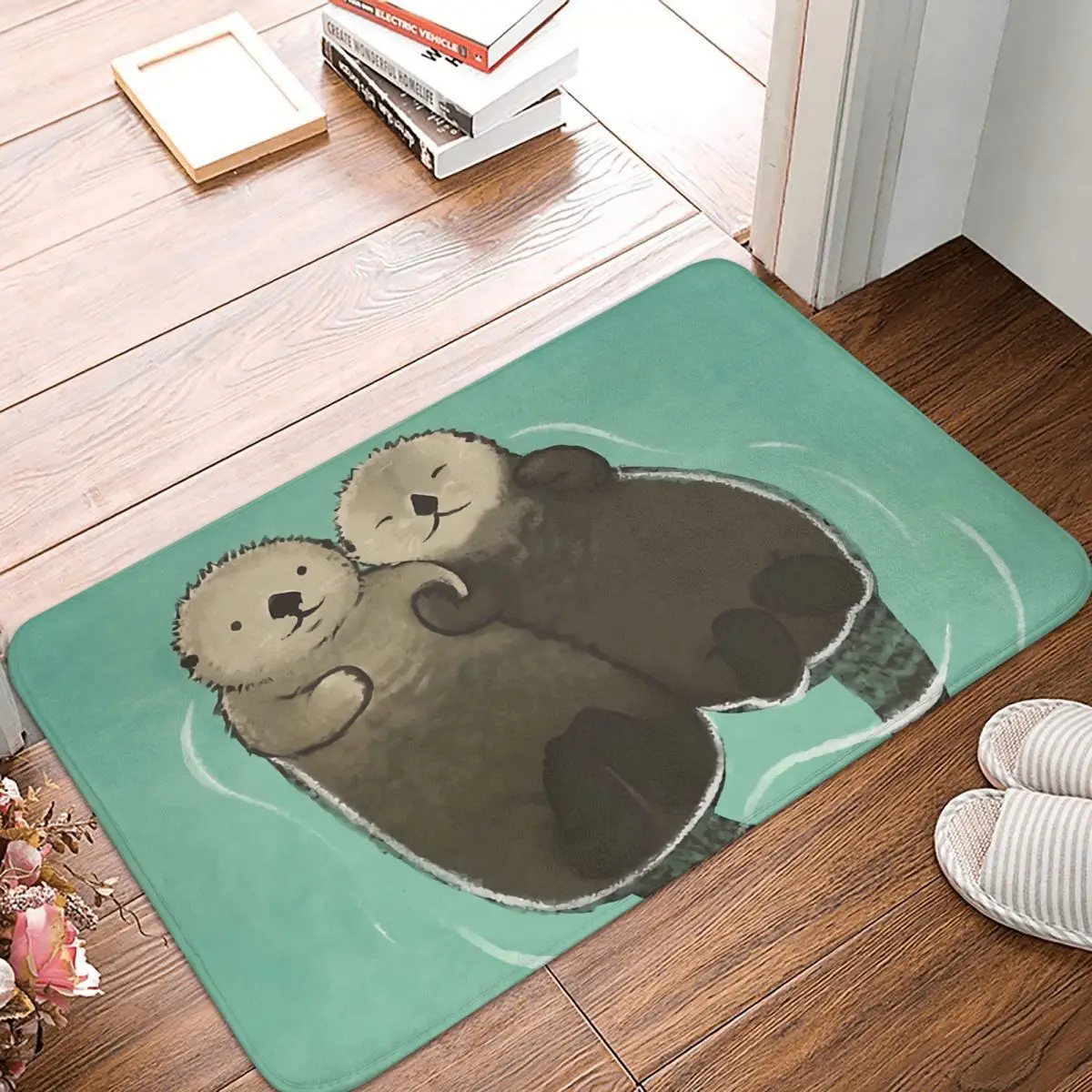 Otter Pet Lover Bathroom Mat Significant Holding Hands Doormat Flannel Carpet Balcony Rug Home Decor
