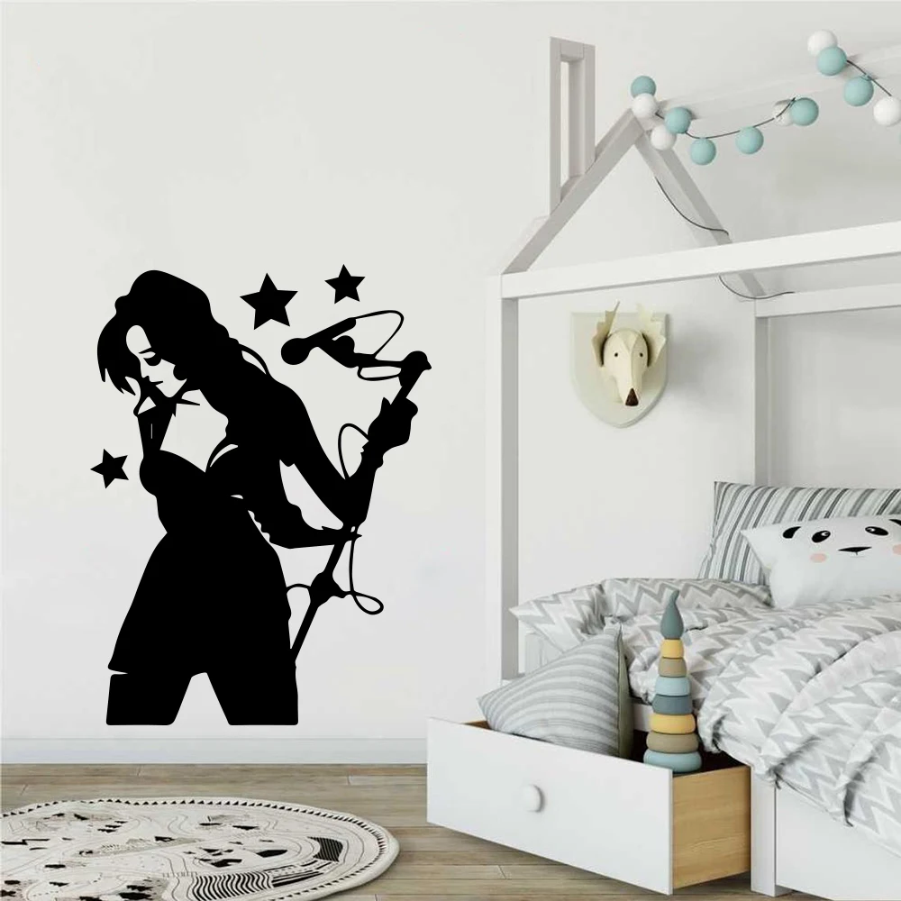 Настенная Наклейка для караоке с изображением красивой певицы гостиной спальни