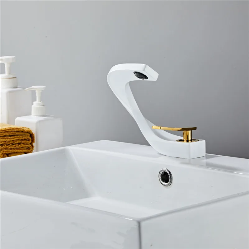 Белый/белый золотой/черный золотой латунный смеситель для раковины в ванной