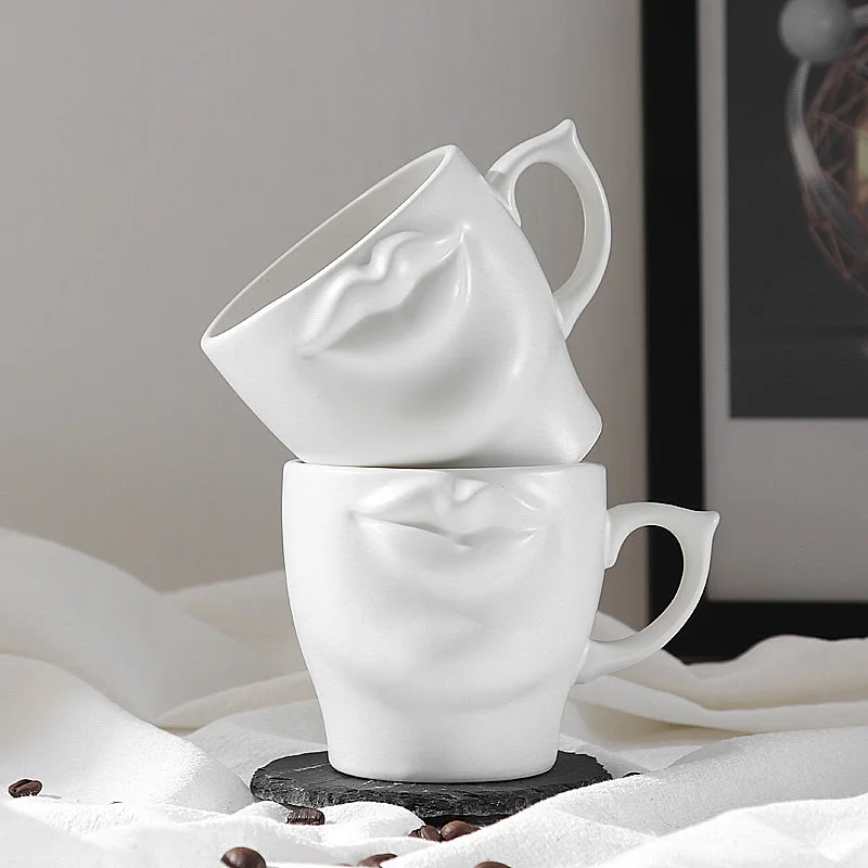 

Creative 3D Mouth Matte Ceramic Coffee Mugs White Black Porcelain Milk Tea Cups Kitchen Drinkware Funny Gifts For Friends Couple