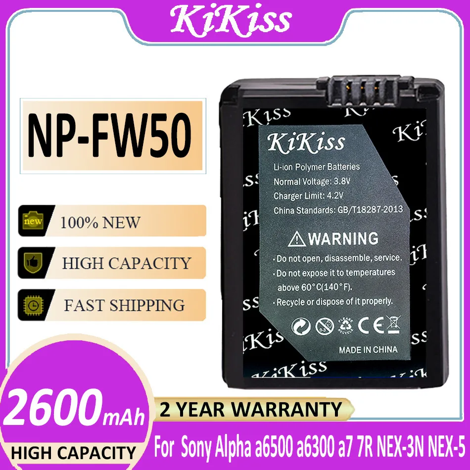 

Original KiKiss Battery NP-FW50 NPFW50 2600mAh for Sony Alpha a7 7R a7R a7R II a7II NEX-3 NEX-3N NEX-5 a6500 a6300 Batteries