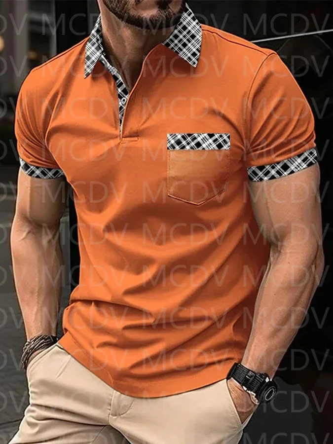 Повседневная модная мужская рубашка-поло в контрастную полоску с 3D принтом