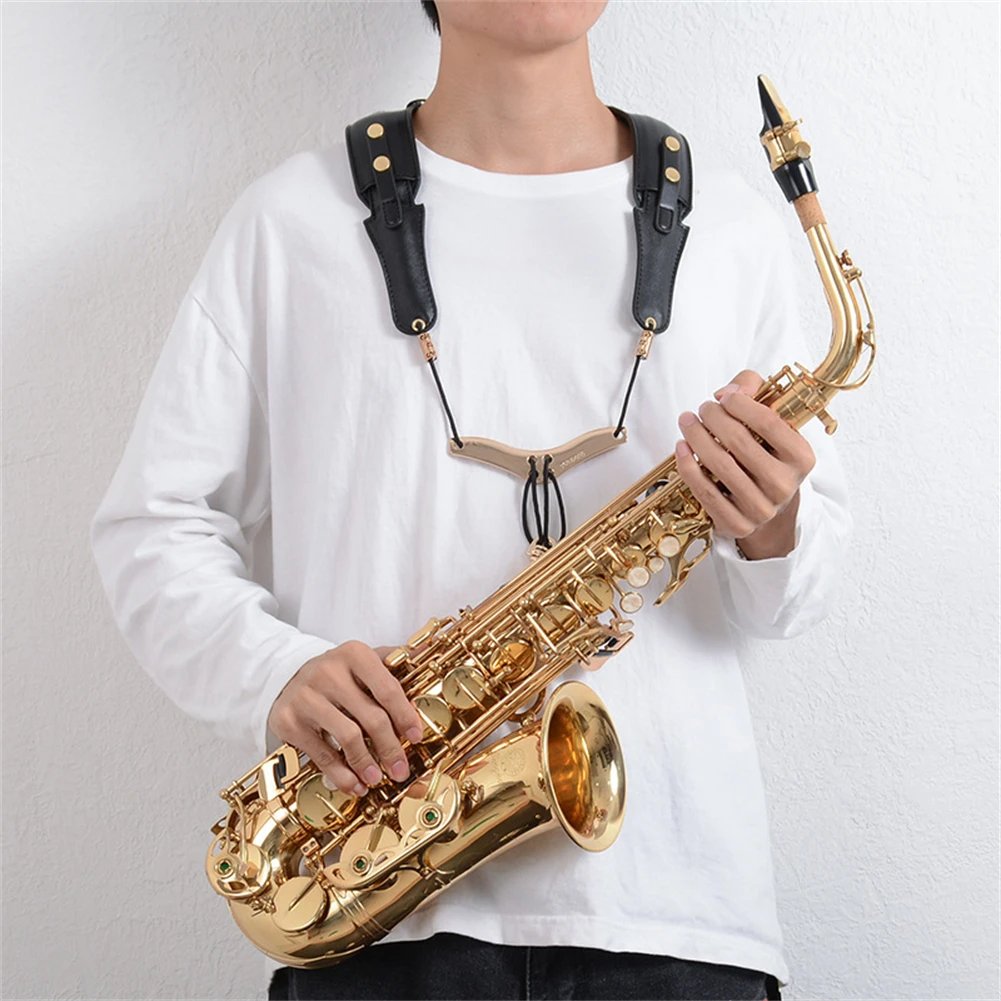 Saxophone Strap PU Leather Adjustable Shoulder Strap For Tenor Alto Sax Accessories High Quality Black