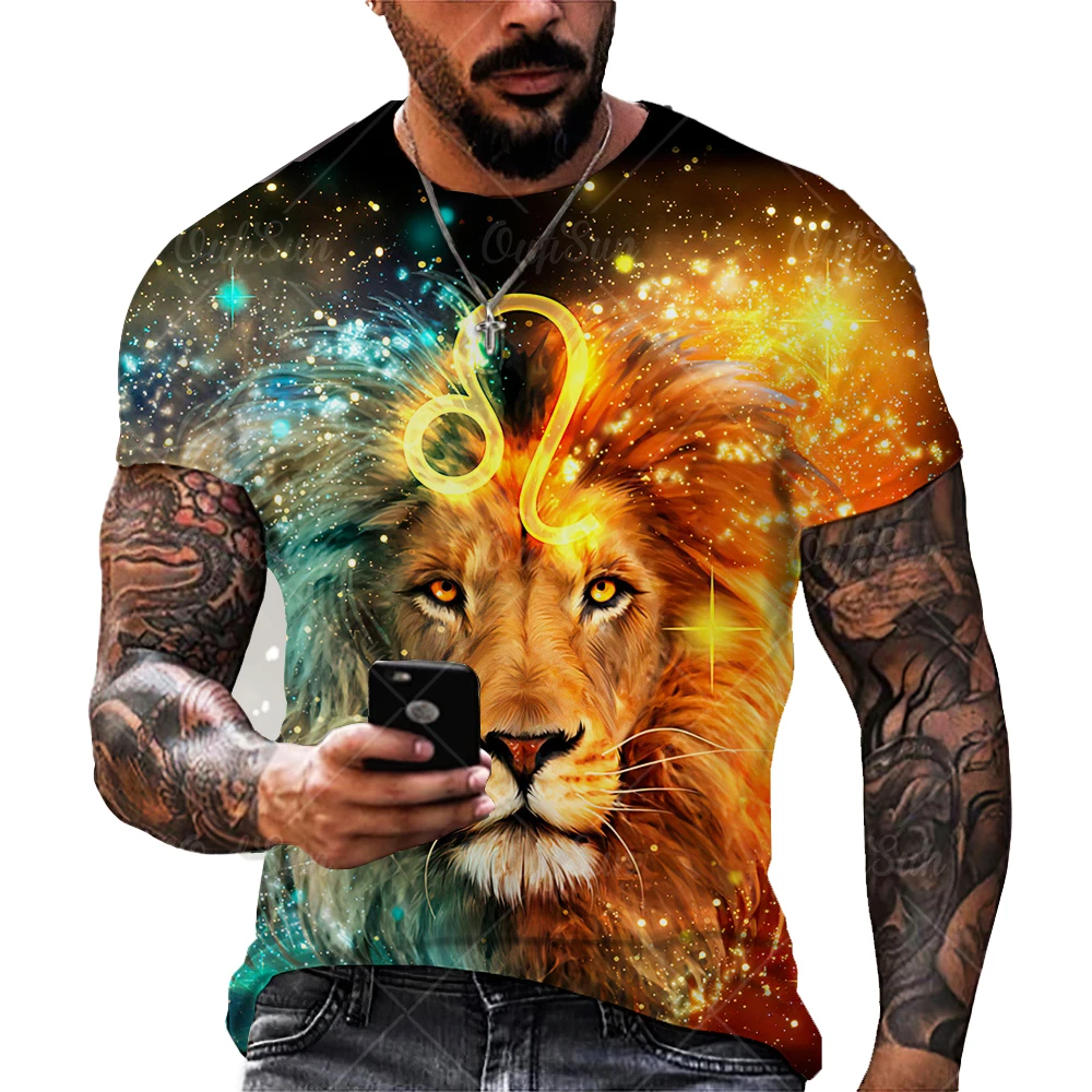 

Summer Relaxed And Stylish Printed Short-sleeved Animal Lion Men's Hip-hop Street Harajuku Style Short-sleeved T-shirt