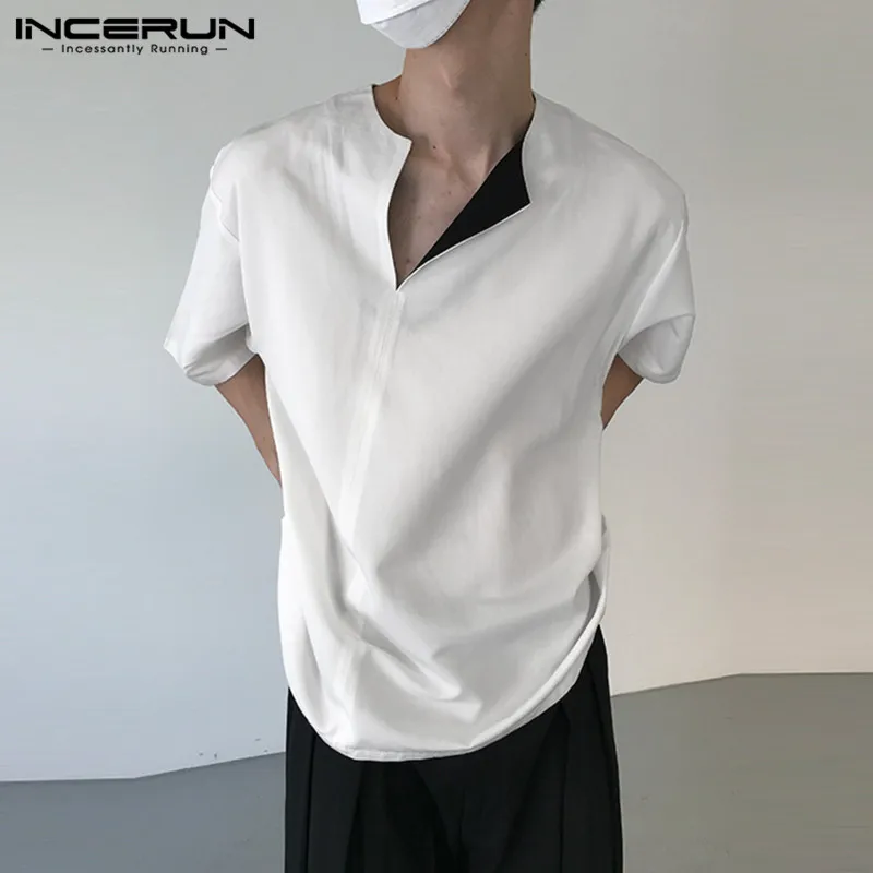 

Модные повседневные стильные топы INCERUN, новые мужские черно-белые контрастные футболки, уличная одежда, мужская подходящая ко всему футболка с коротким рукавом, S-5XL