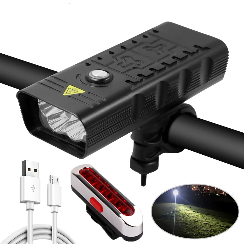 

T6 светодиодный Передний фонарь для велосипеда, Головной фонарь, зарядка через USB, внешний аккумулятор, велосипедный руль, фонасветильник, но...