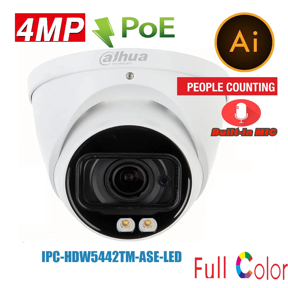 

DAHUA Mutil Language Security IP Camera 4MP full color Surveillance IR Eyeball AI Network Camera IP67 DH-IPC-HDW5442TM-AS-LED