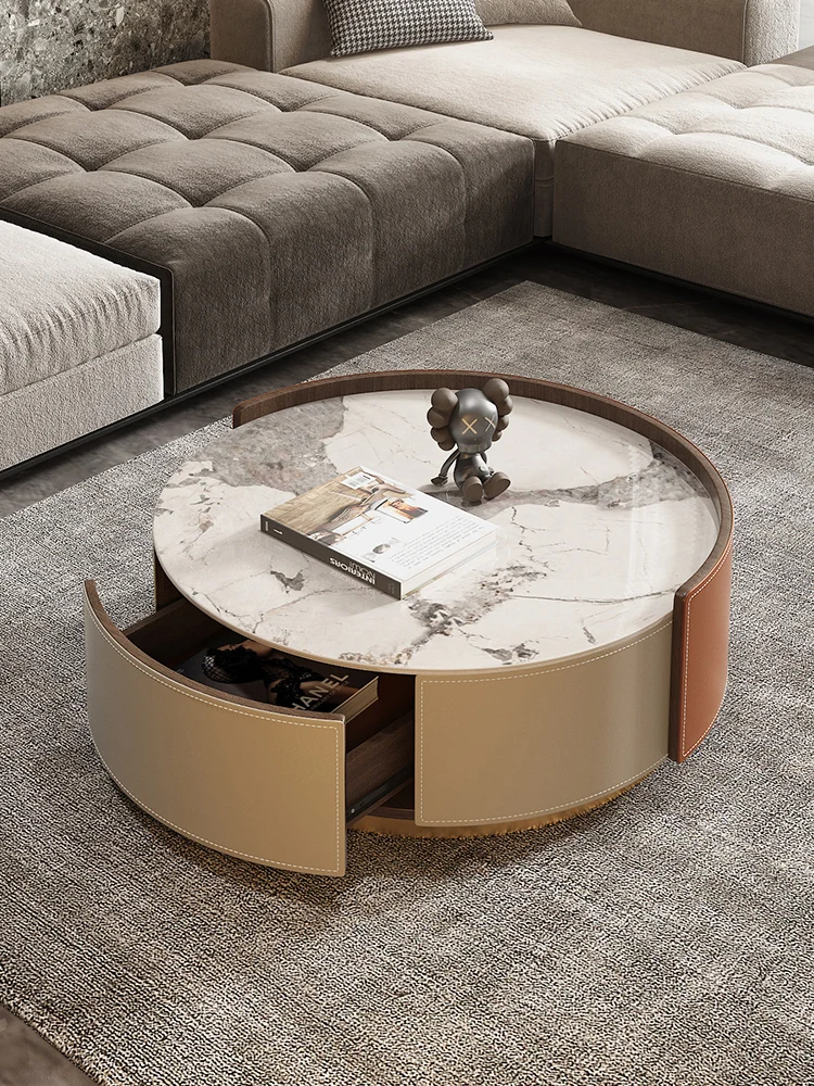 

Роскошный Современный Высококачественный круглый каменный столик в скандинавском светильник ле, маленький семейный домашний японский круглый стол для гостиной