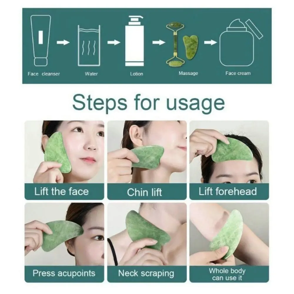 Natural Jade Roller Gua Sha Massager For Face Beauty Health Sets Gouache Roller Facial Wrinkle Remover Skin Care Massage Tools images - 6