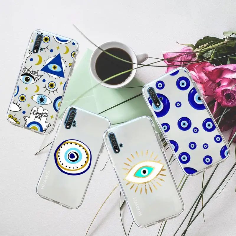 

Eye Blue Evil Eye Print Phone Case Transparent for Huawei honor P mate Y 30 40 20 50 8 70 10 9 a i x c pro lite prime smart