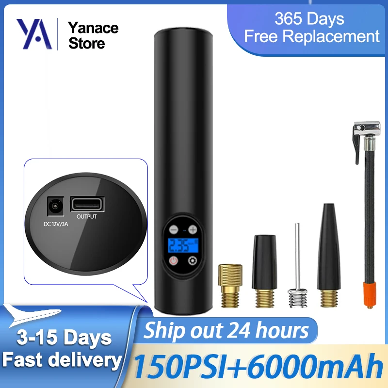 

Yanace 6000mAh Car Air Pump 10.3Bar Air Compressor Rechargeable Electric Portable Tire Air Injector Pump For Car Bike Tyre Balls