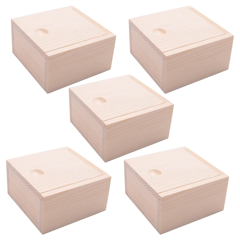 

5X Small Plain Wooden Storage Box Case For Jewellery Small Gadgets Gift Wood Color