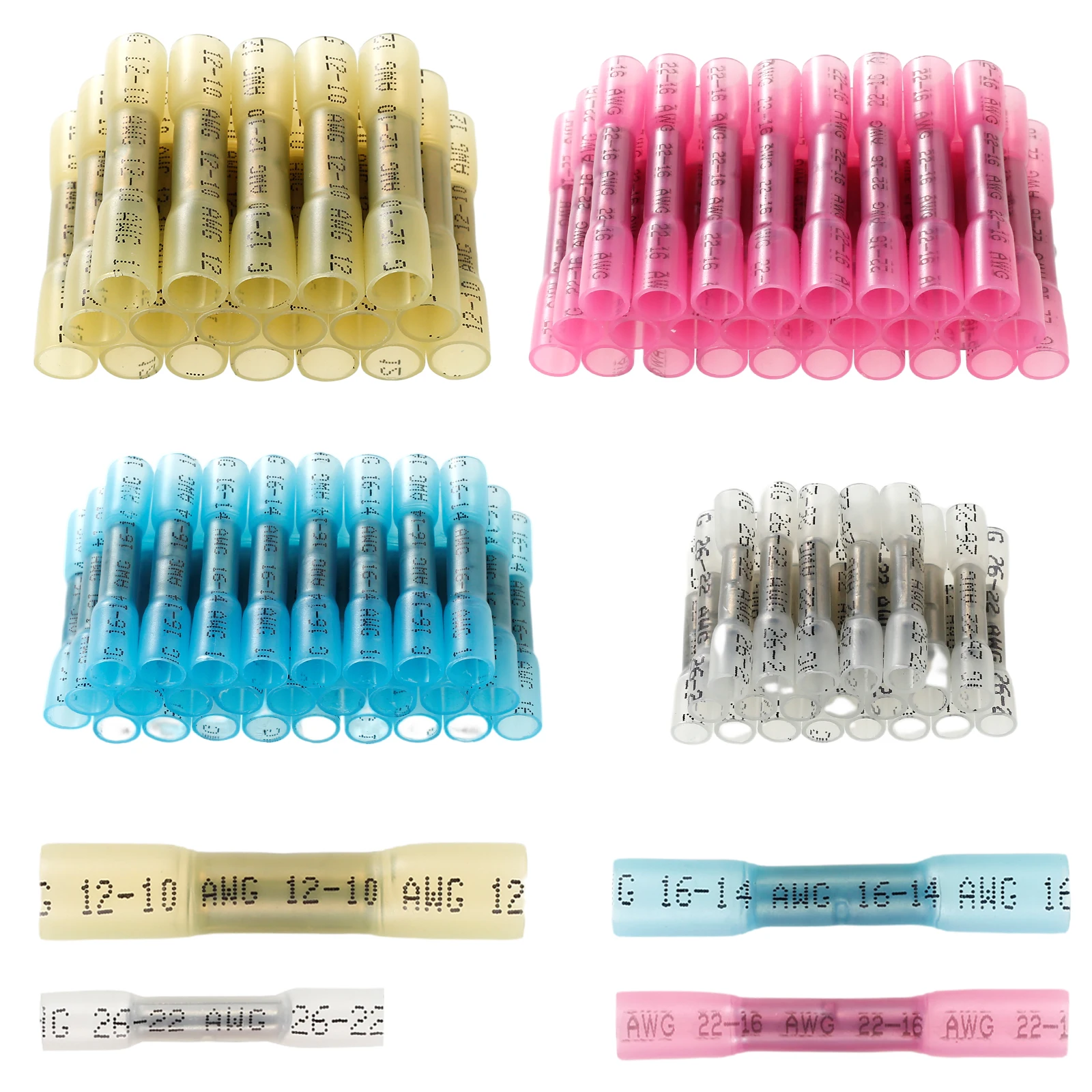 

210Pcs Heat Shrink Butt Connector Waterproof Electrical Wire Connectors Kit Stable Insulated Terminals Butt Splice Electric Butt