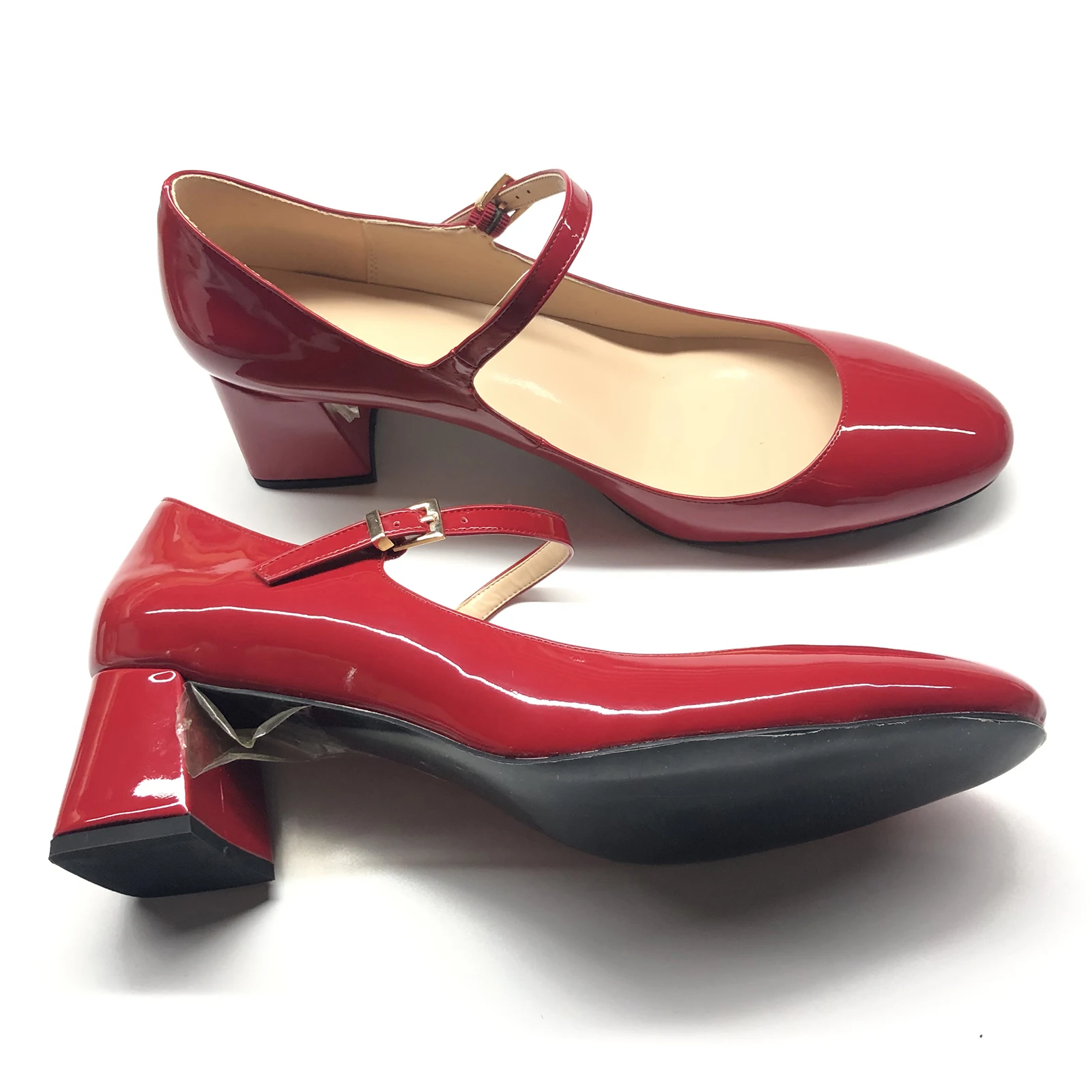 Элегантные женские туфли-лодочки Мэри Джейн на блочном каблуке красные
